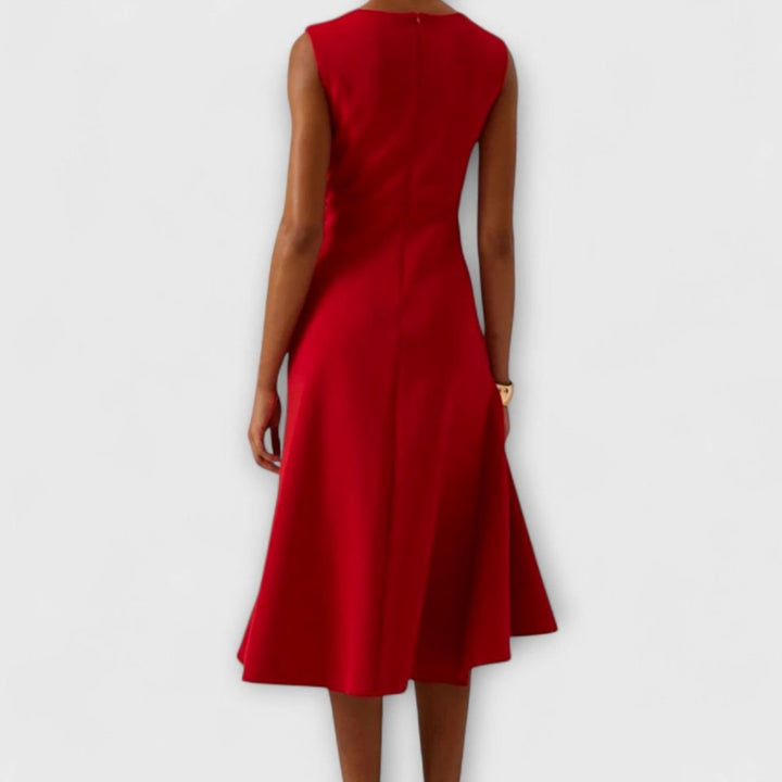 Women's Sleeveless Asymmetric Drape Flared Midi Dress