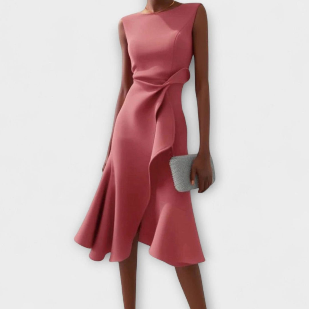 Women's Sleeveless Asymmetric Drape Flared Midi Dress - Pink