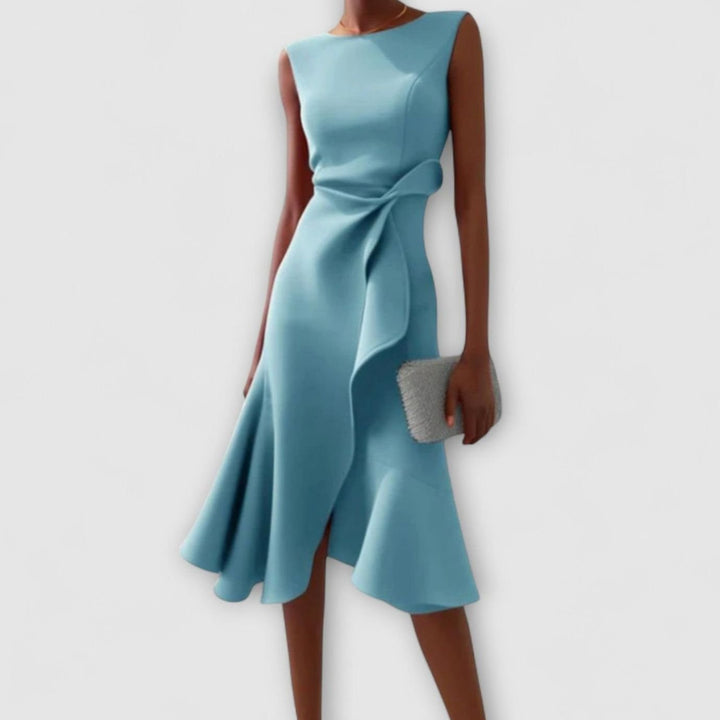 Women's Sleeveless Asymmetric Drape Flared Midi Dress - Light Blue
