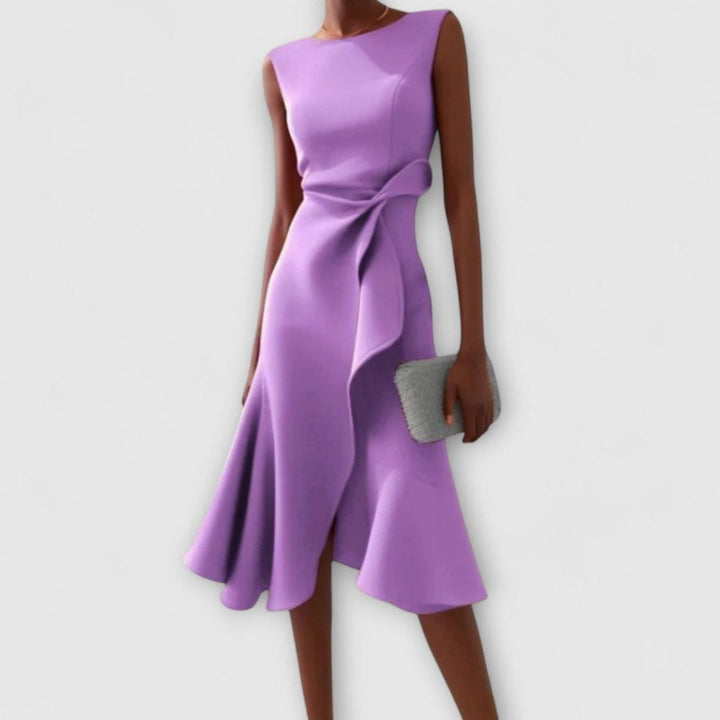 Women's Sleeveless Asymmetric Drape Flared Midi Dress - Purple