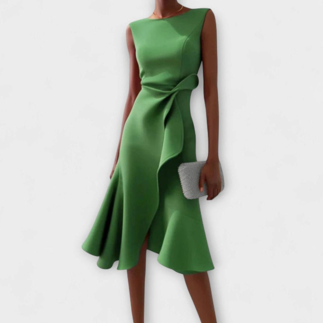 Women's Sleeveless Asymmetric Drape Flared Midi Dress - Green
