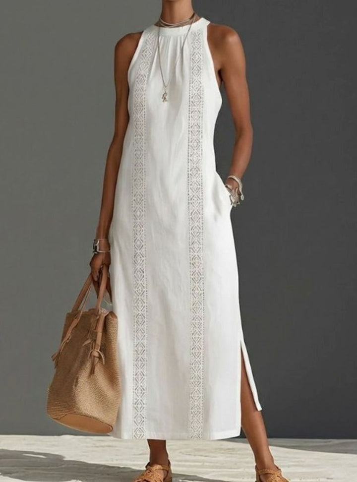 Women's Sleeveless Embroidered Side-Split Midi Dress