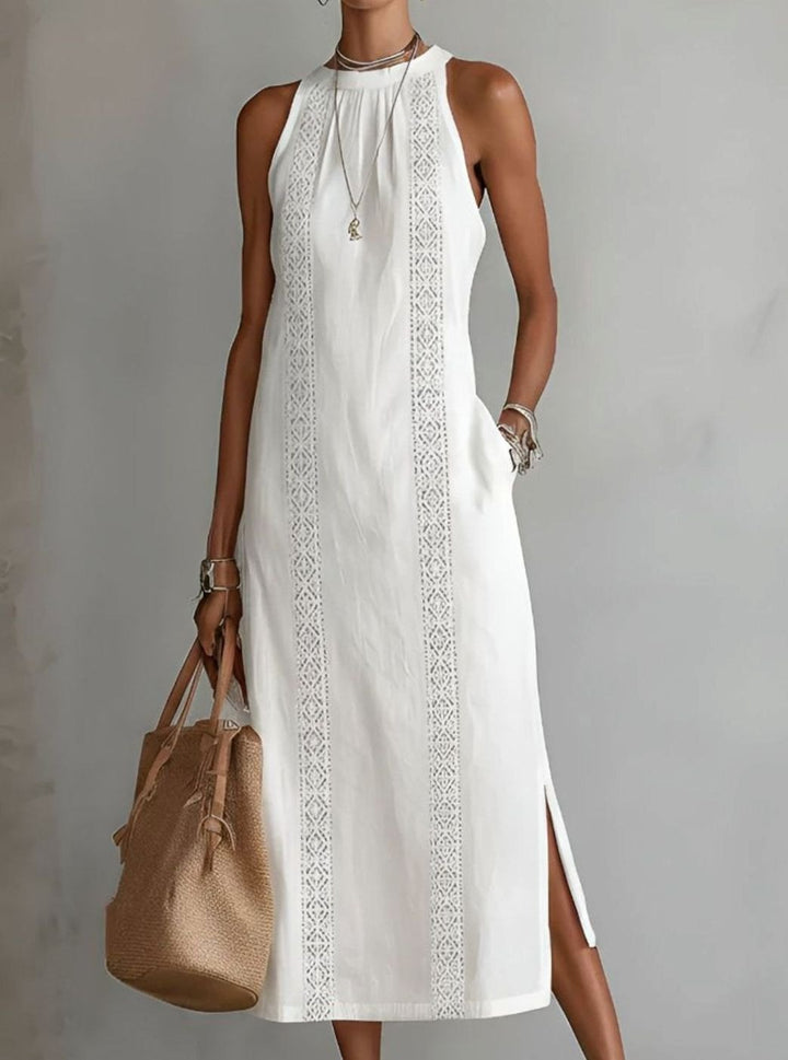 Women's Sleeveless Embroidered Side-Split Midi Dress