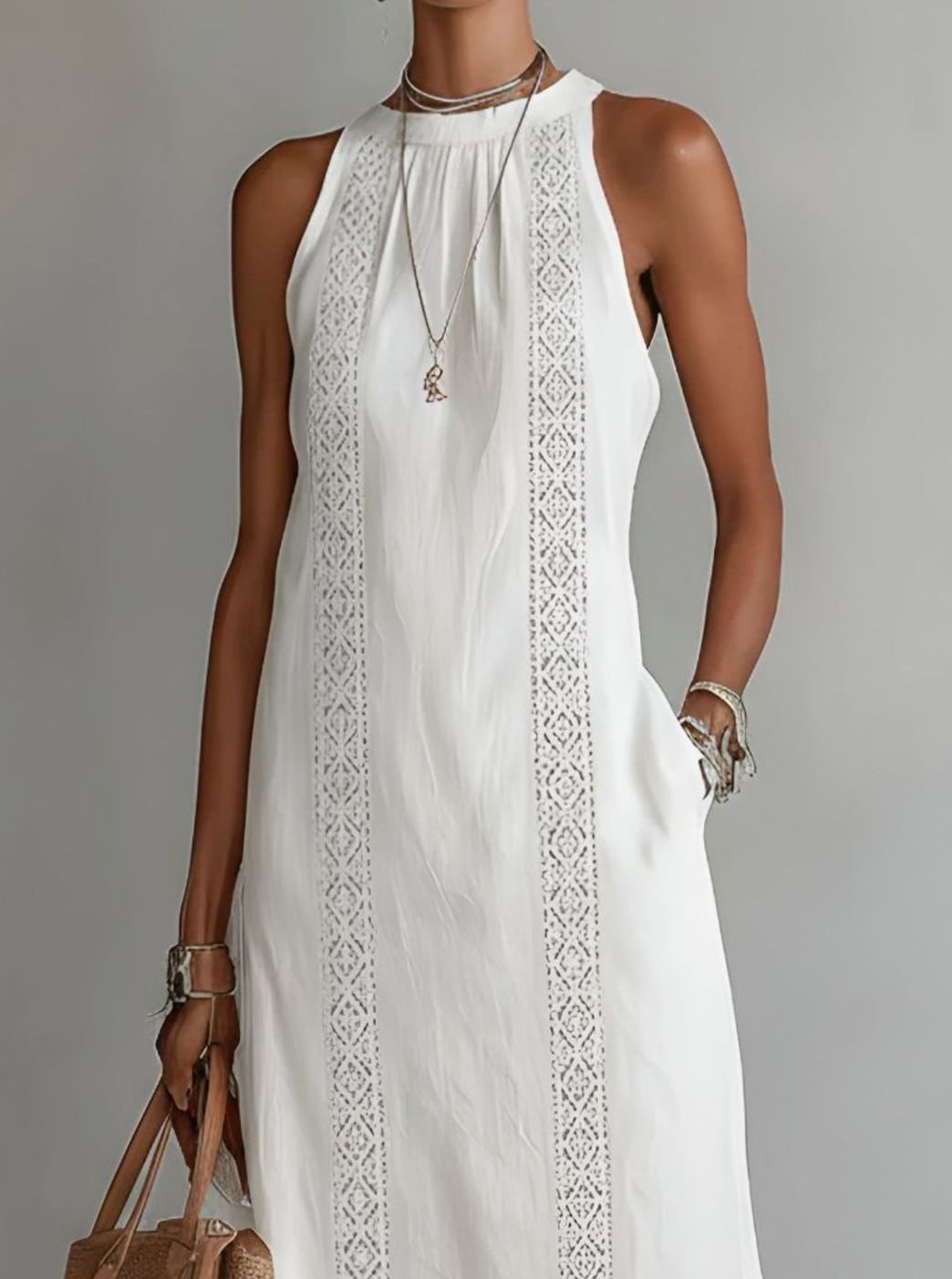 Women's Sleeveless Embroidered Side-Split Midi Dress