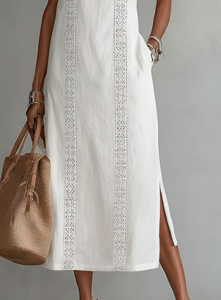 Women's Sleeveless Embroidered Side-Split Midi Dress