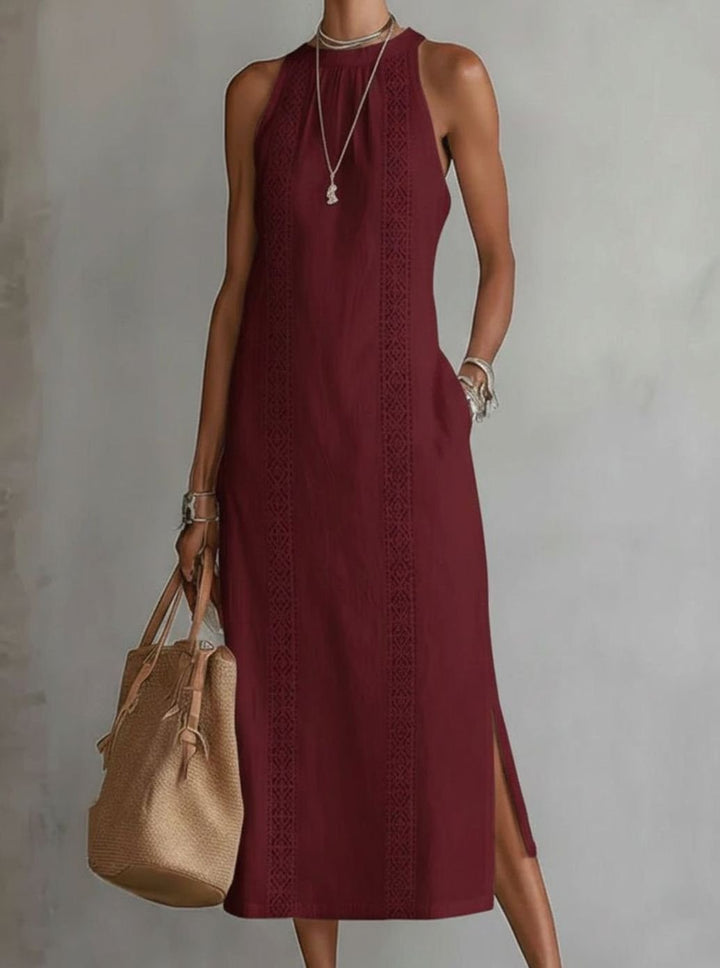Women's Sleeveless Embroidered Side-Split Midi Dress
