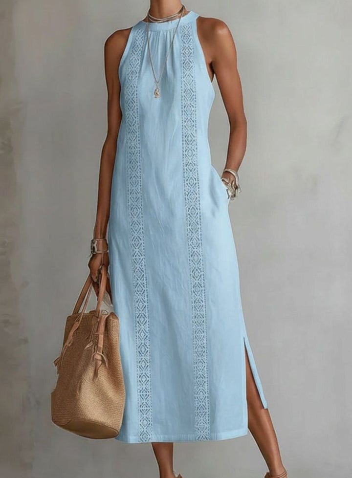 Women's Sleeveless Embroidered Side-Split Midi Dress