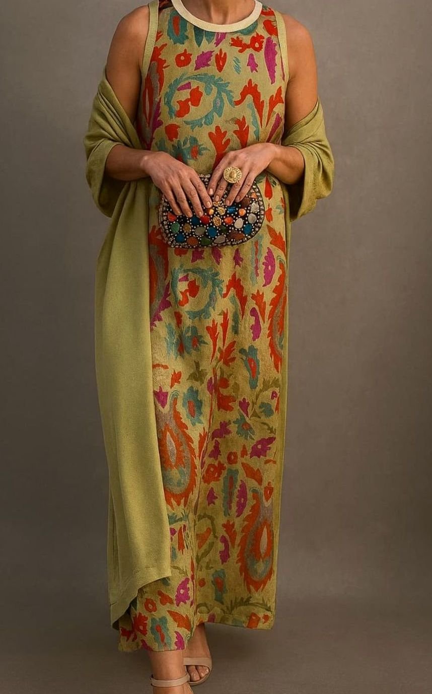 Women's Sleeveless Floral Maxi Dress Wrap Shawl Set