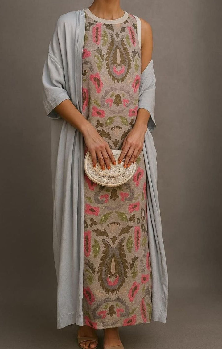 Women's Sleeveless Floral Maxi Dress Wrap Shawl Set