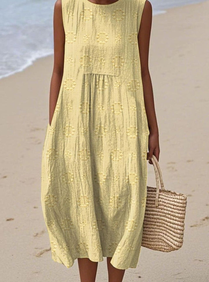 Women's Sleeveless Textured Midi Smock Dress Pockets