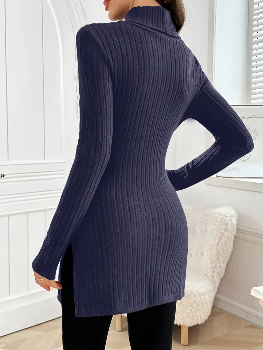 Women's Slim-Fit Ribbed Mock Turtleneck Jumper Long Sleeve