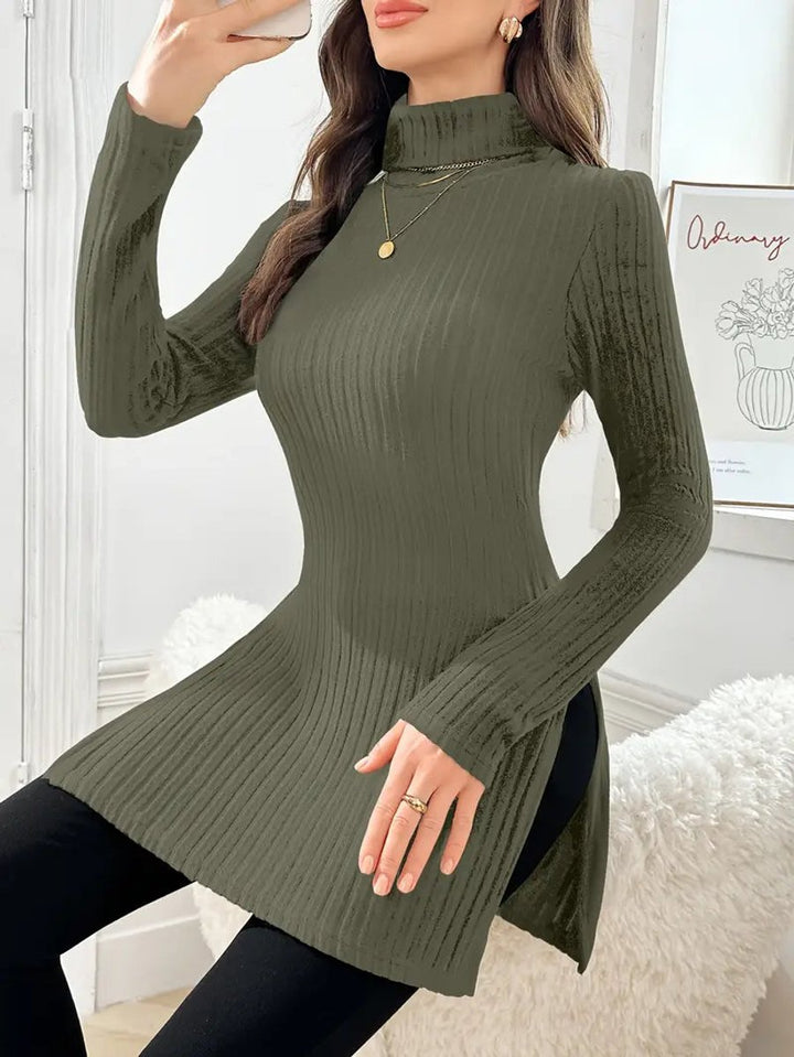 Women's Slim-Fit Ribbed Mock Turtleneck Jumper Long Sleeve