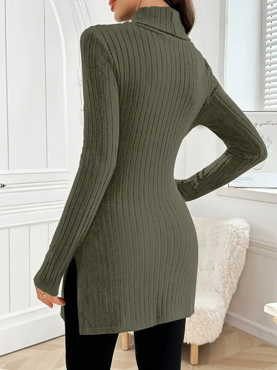 Women's Slim-Fit Ribbed Mock Turtleneck Jumper Long Sleeve