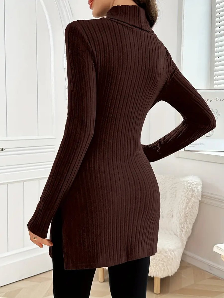 Women's Slim-Fit Ribbed Mock Turtleneck Jumper Long Sleeve