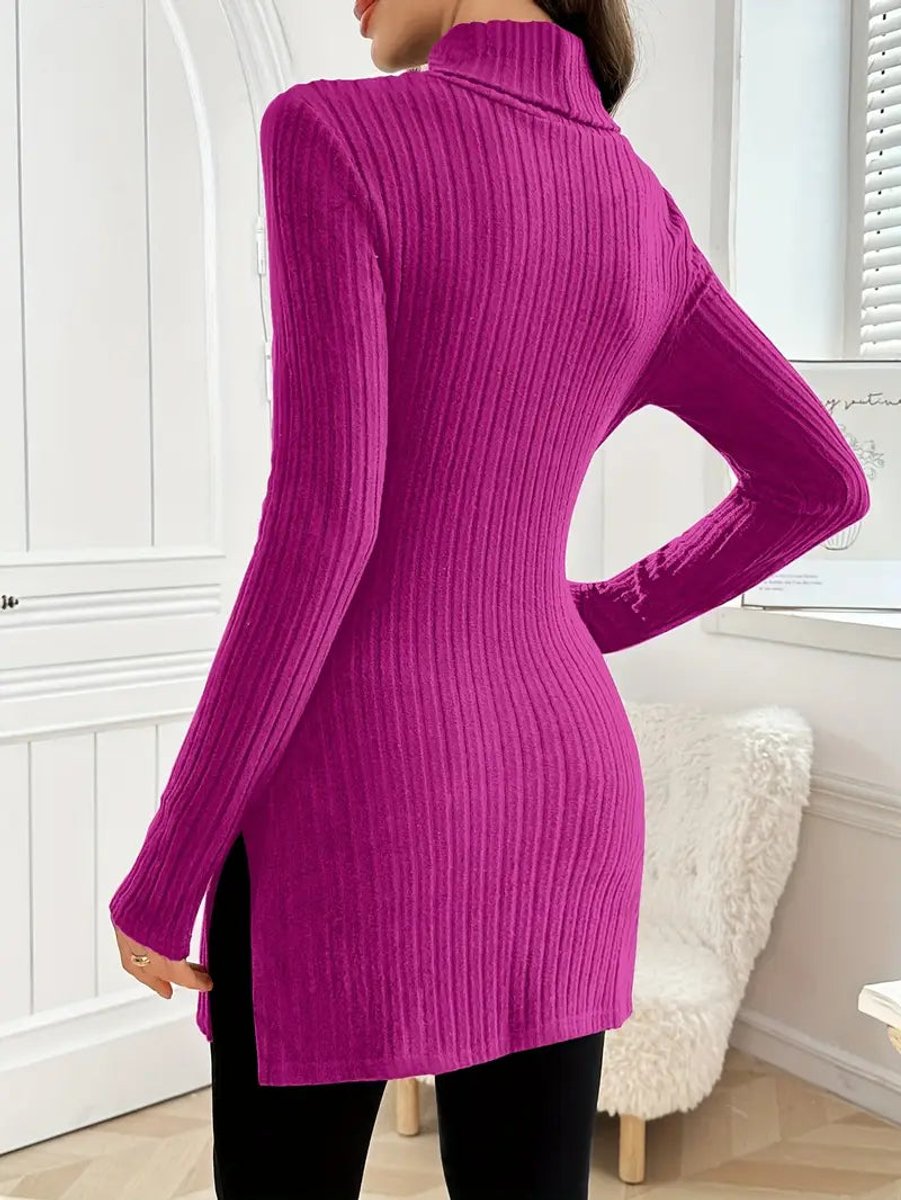 Women's Slim-Fit Ribbed Mock Turtleneck Jumper Long Sleeve
