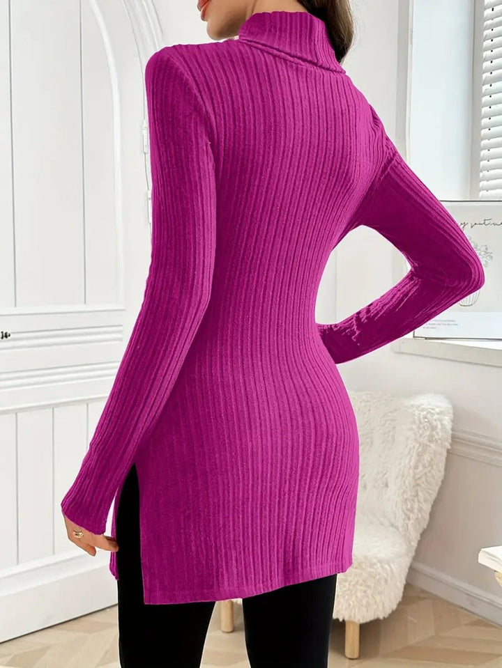 Women's Slim-Fit Ribbed Mock Turtleneck Jumper Long Sleeve