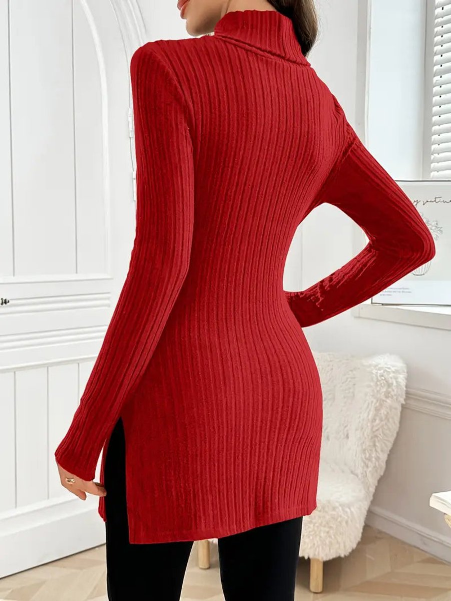 Women's Slim-Fit Ribbed Mock Turtleneck Jumper Long Sleeve