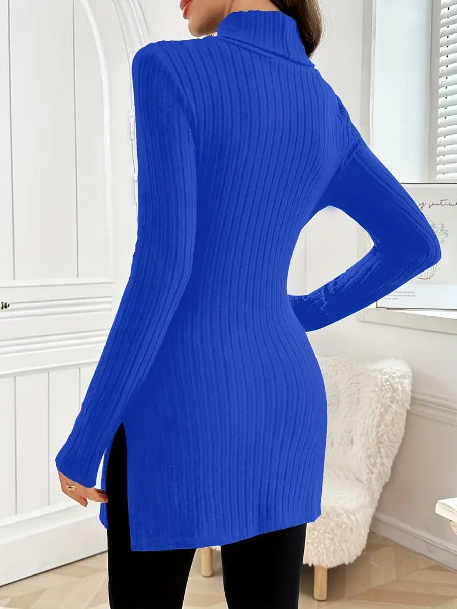 Women's Slim-Fit Ribbed Mock Turtleneck Jumper Long Sleeve