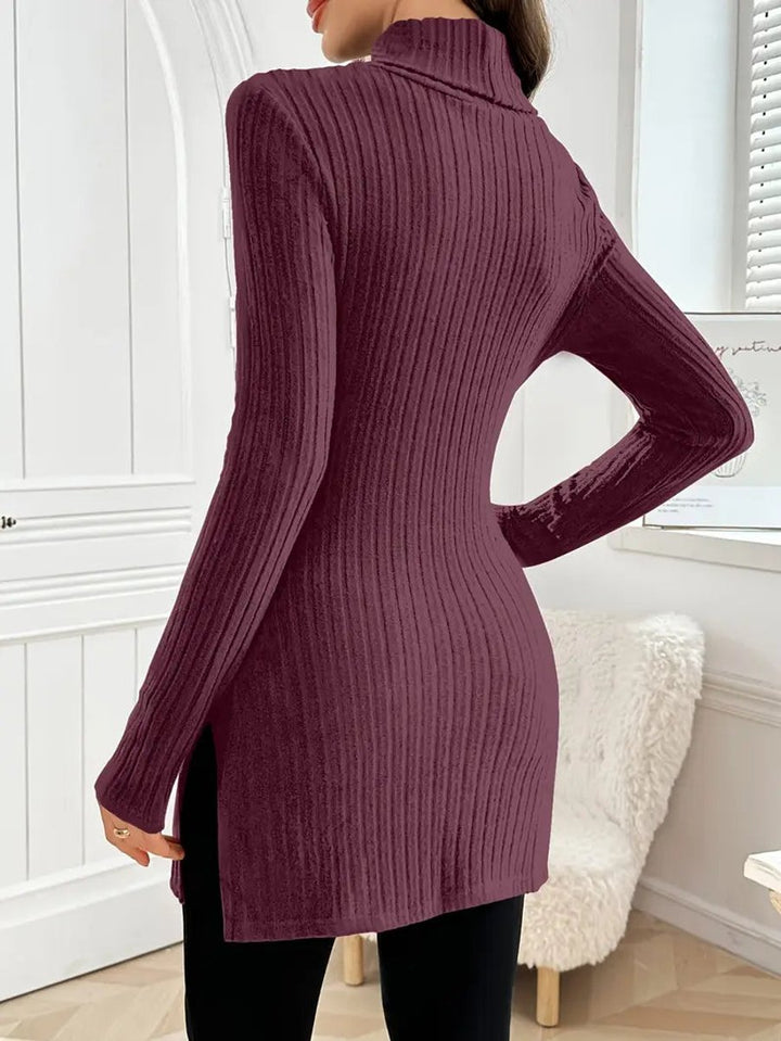 Women's Slim-Fit Ribbed Mock Turtleneck Jumper Long Sleeve