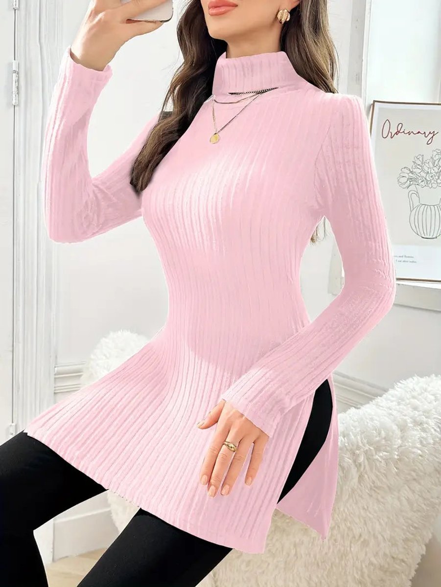 Women's Slim-Fit Ribbed Mock Turtleneck Jumper Long Sleeve