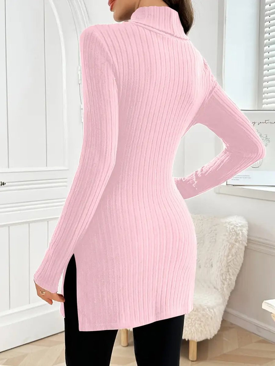 Women's Slim-Fit Ribbed Mock Turtleneck Jumper Long Sleeve