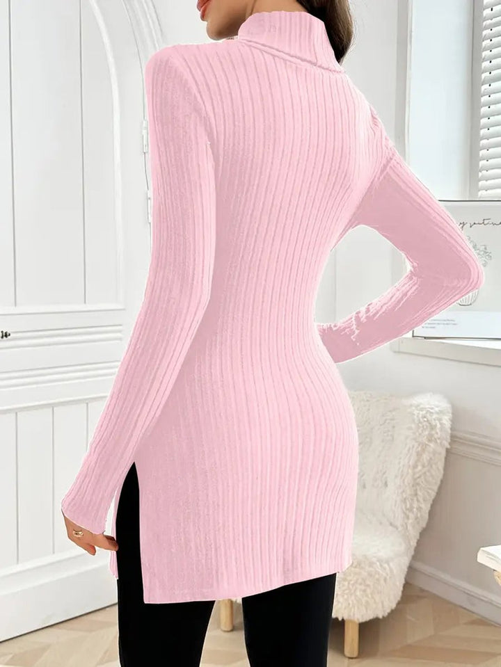 Women's Slim-Fit Ribbed Mock Turtleneck Jumper Long Sleeve
