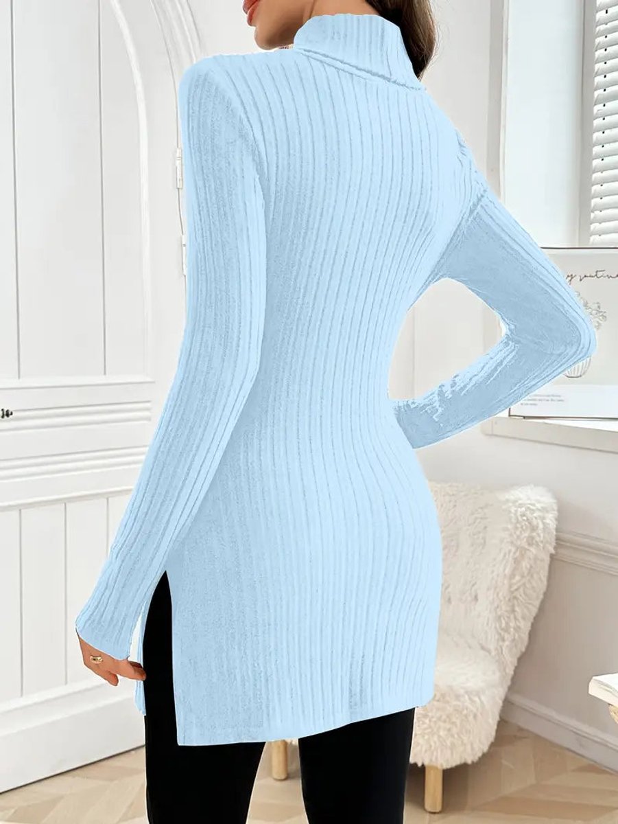 Women's Slim-Fit Ribbed Mock Turtleneck Jumper Long Sleeve