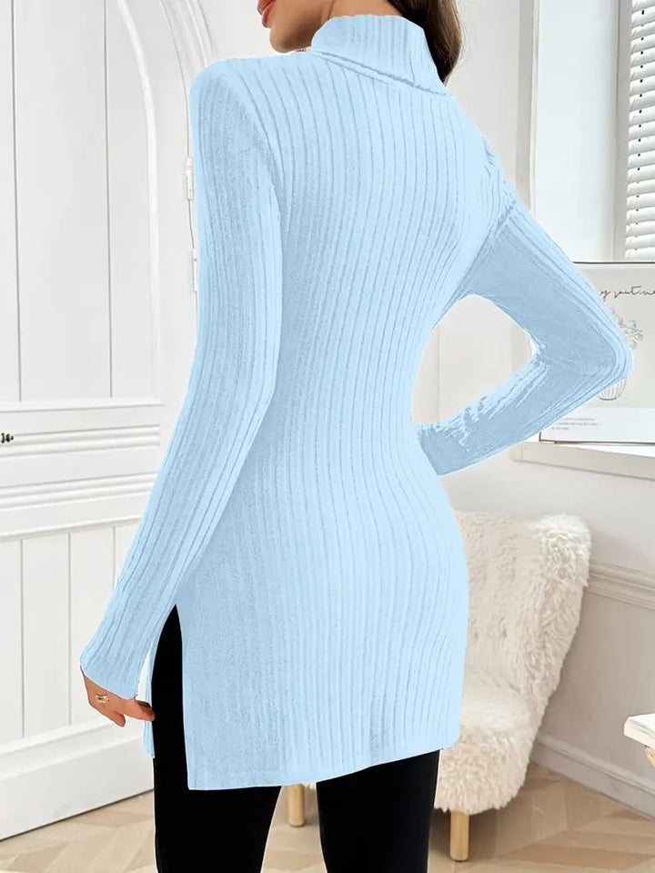 Women's Slim-Fit Ribbed Mock Turtleneck Jumper Long Sleeve