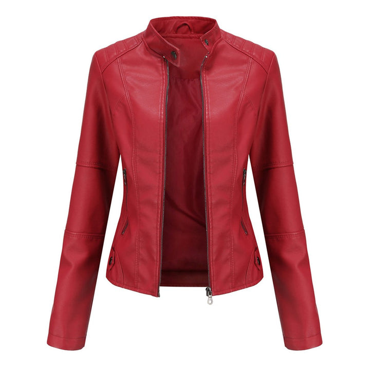 Women's Slim-Fit Zip-Up Faux Leather Biker Jacket
