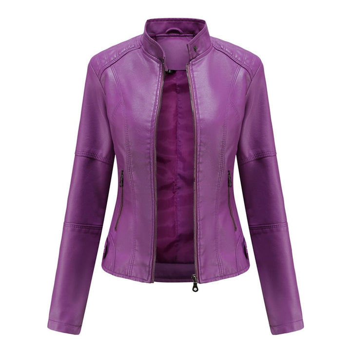 Women's Slim-Fit Zip-Up Faux Leather Biker Jacket