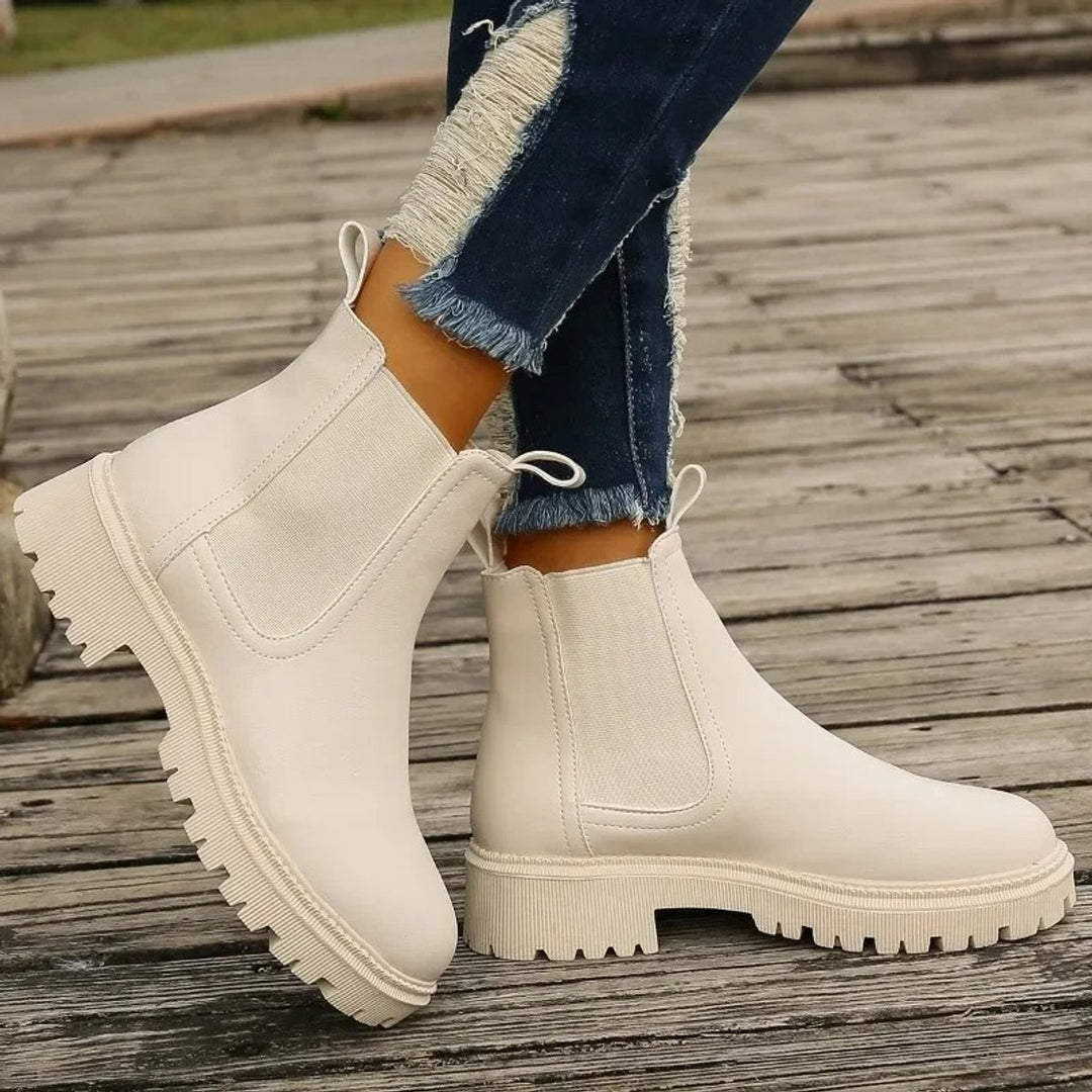 Women's Slip-On Chelsea Ankle Heeled Boots Platform Sole