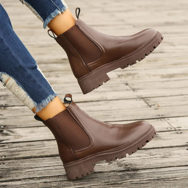 Women's Slip-On Chelsea Ankle Heeled Boots Platform Sole
