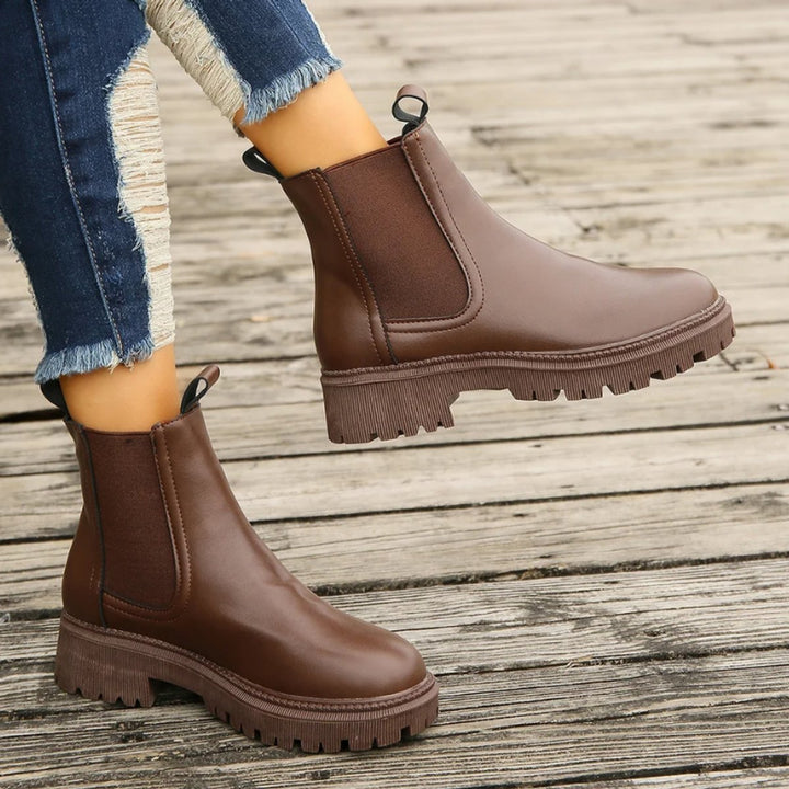 Women's Slip-On Chelsea Ankle Heeled Boots Platform Sole