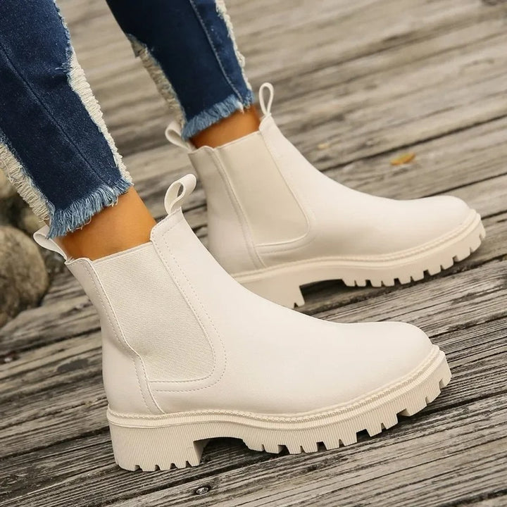 Women's Slip-On Chelsea Ankle Heeled Boots Platform Sole