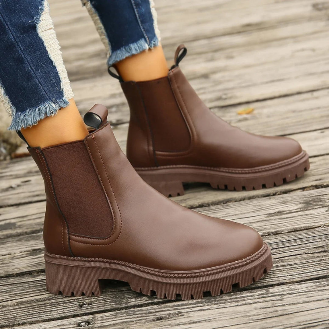 Women's Slip-On Chelsea Ankle Heeled Boots Platform Sole