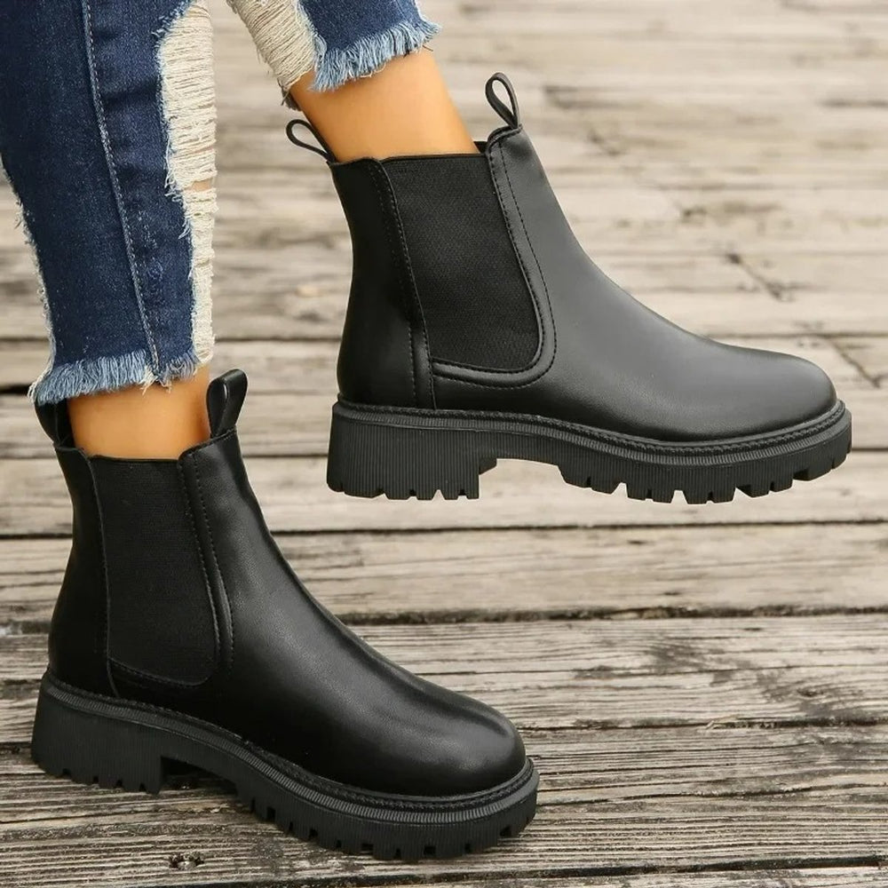 Women's Slip-On Chelsea Ankle Heeled Boots Platform Sole