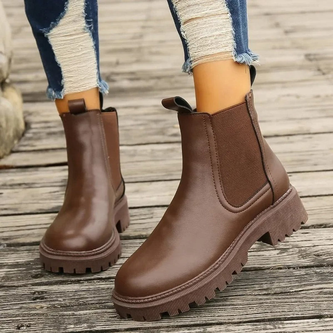 Women's Slip-On Chelsea Ankle Heeled Boots Platform Sole