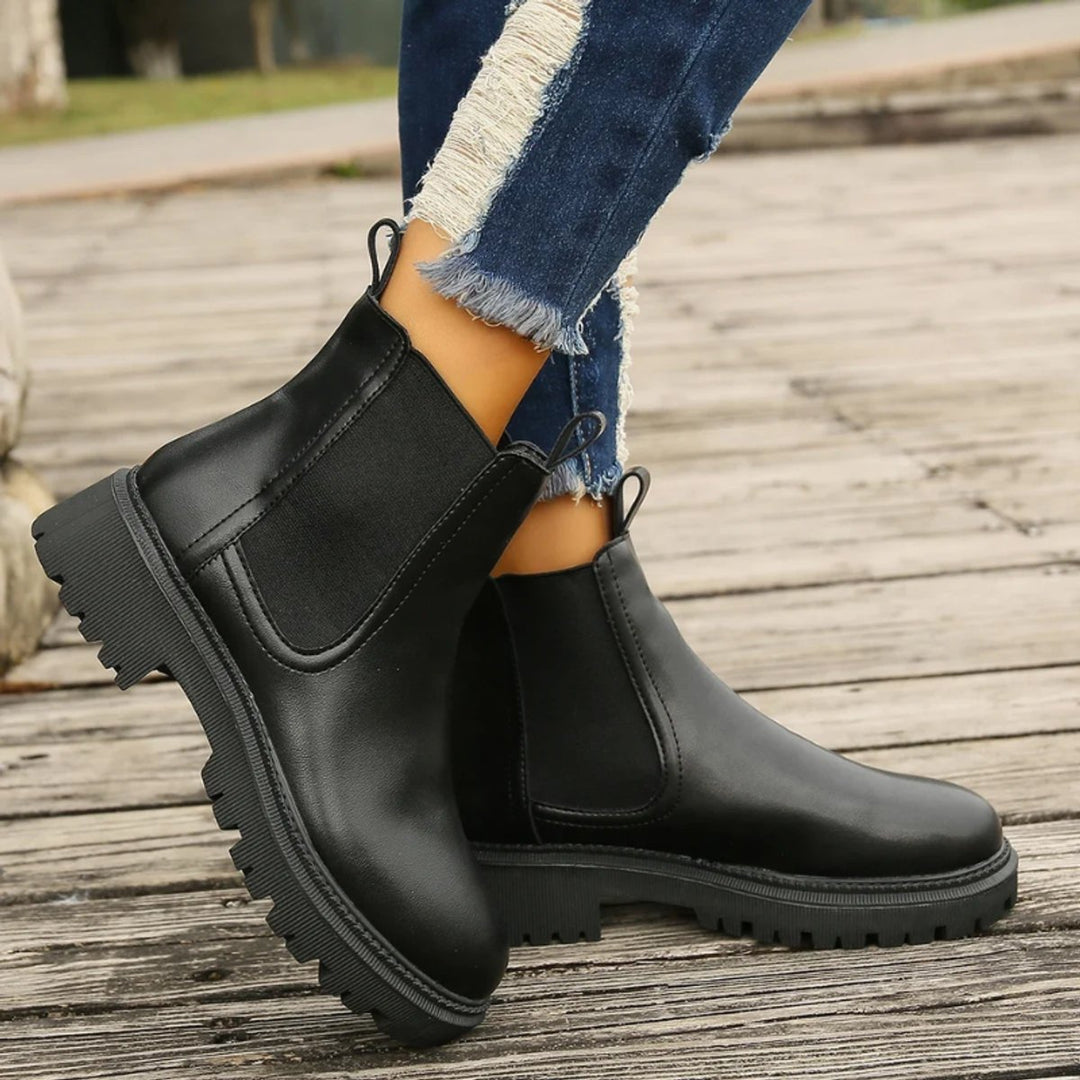 Women's Slip-On Chelsea Ankle Heeled Boots Platform Sole