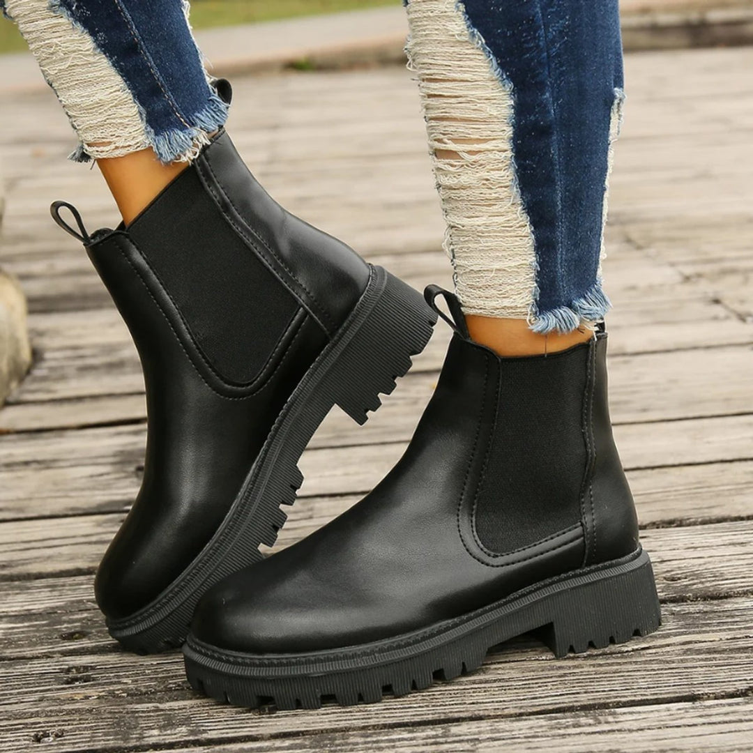 Women's Slip-On Chelsea Ankle Heeled Boots Platform Sole