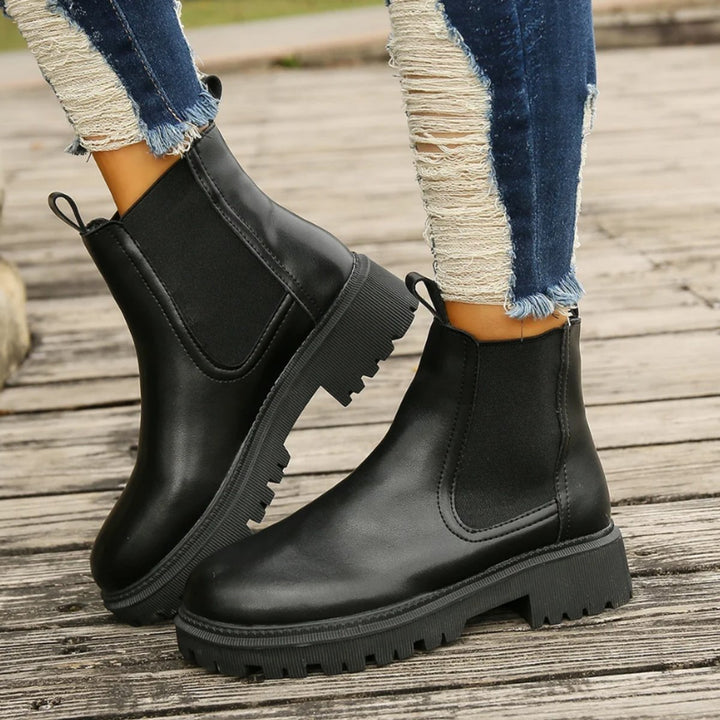 Women's Slip-On Chelsea Ankle Heeled Boots Platform Sole
