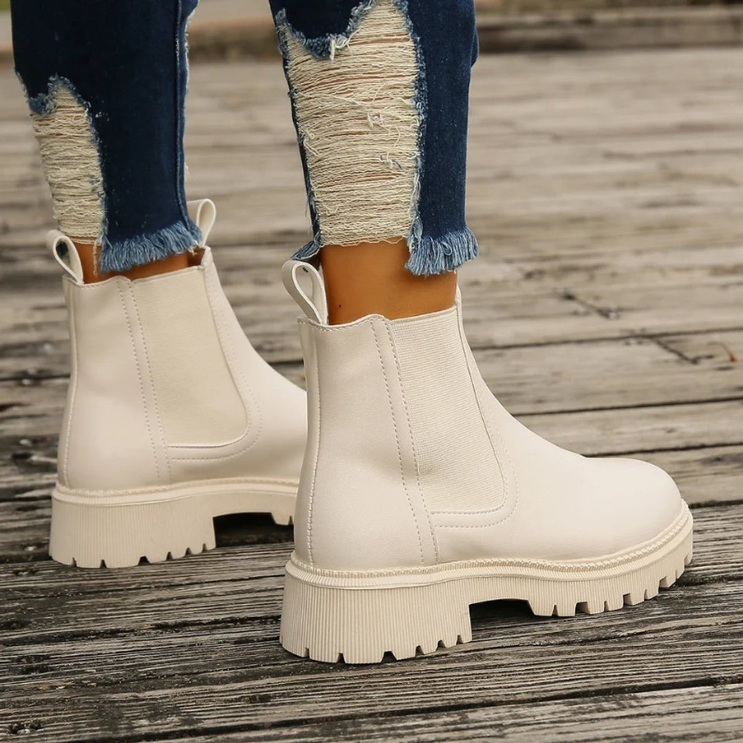 Women's Slip-On Chelsea Ankle Heeled Boots Platform Sole
