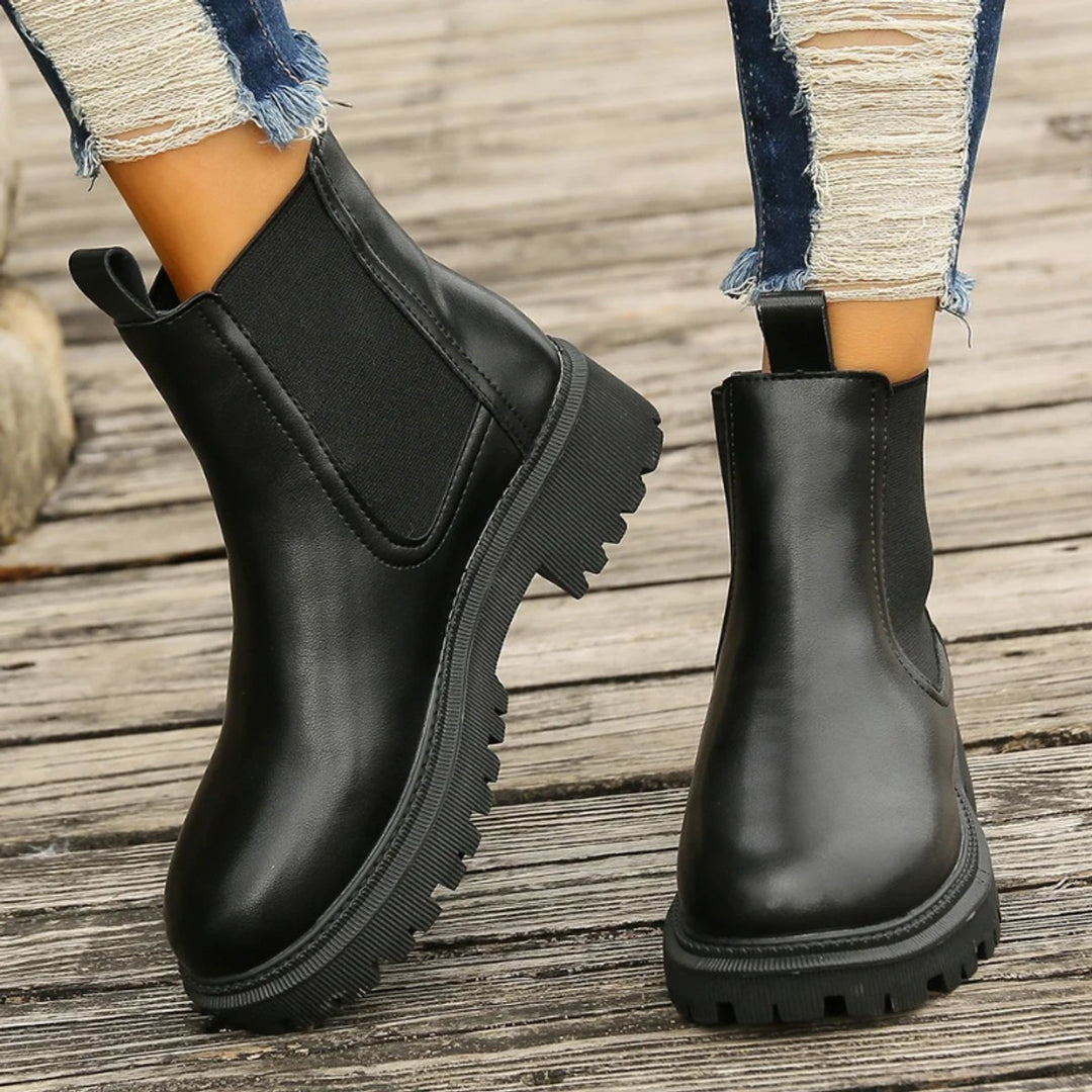 Women's Slip-On Chelsea Ankle Heeled Boots Platform Sole