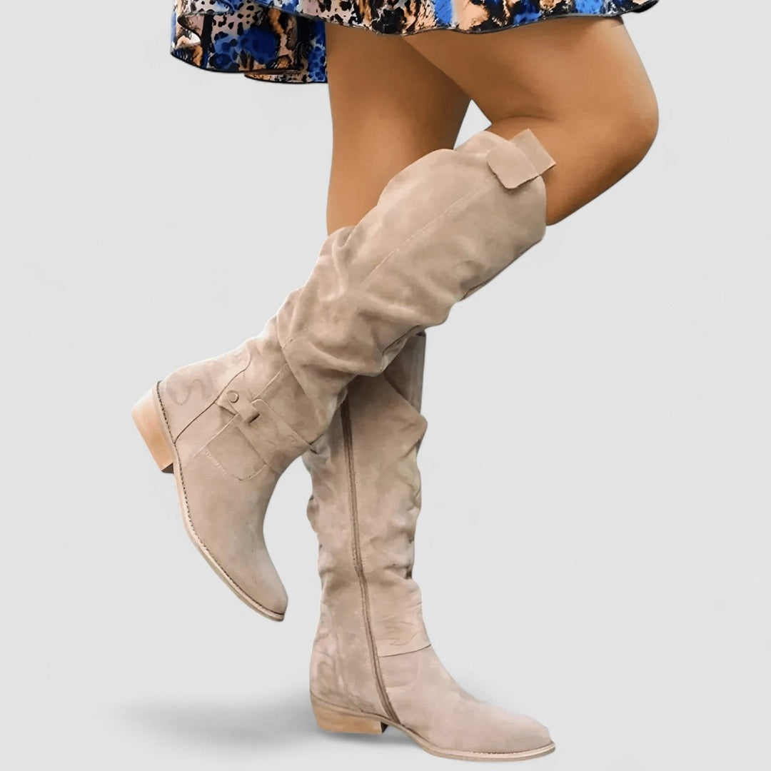 Women's Slouch Knee-High Boots Low Block Heel Pointed Toe