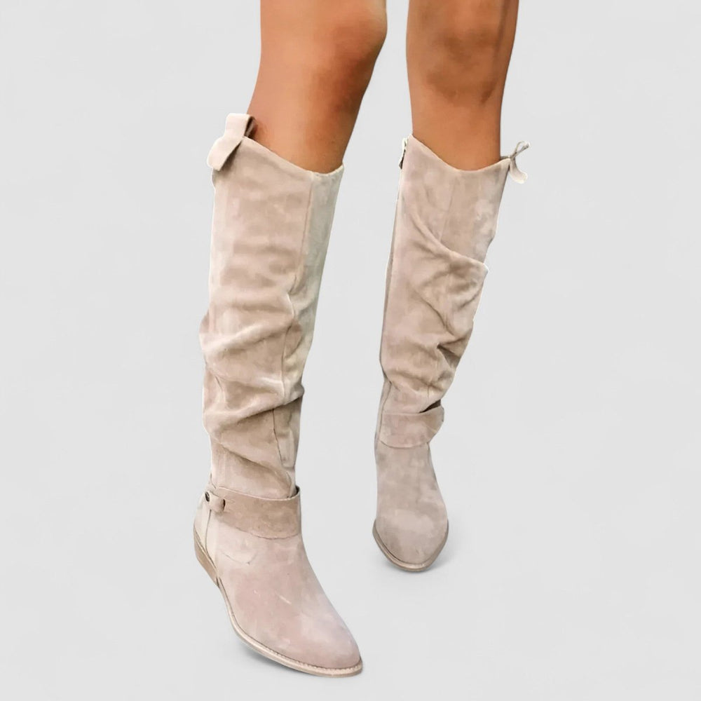 Women's Slouch Knee-High Boots Low Block Heel Pointed Toe