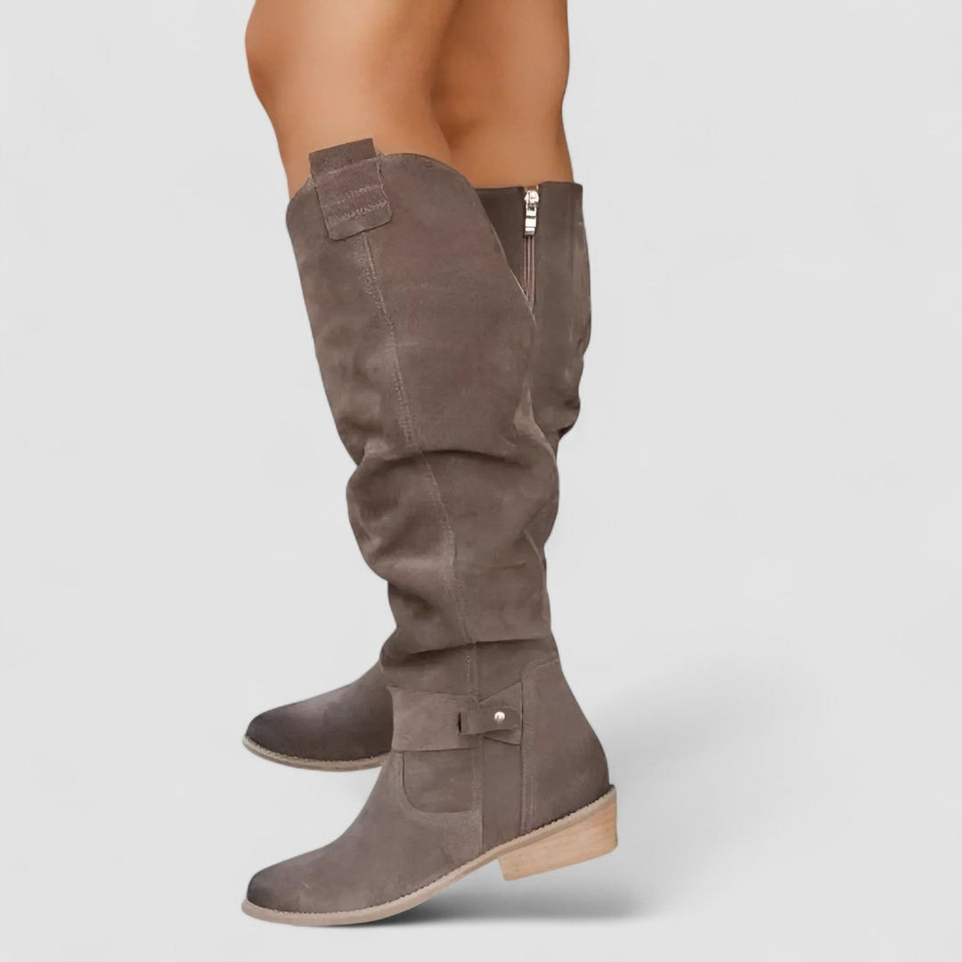 Women's Slouch Knee-High Boots Low Block Heel Pointed Toe