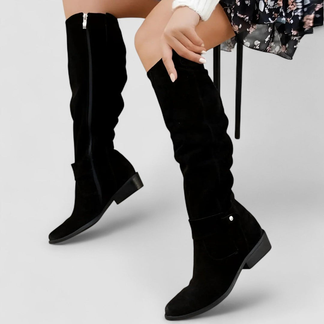 Women's Slouch Knee-High Boots Low Block Heel Pointed Toe
