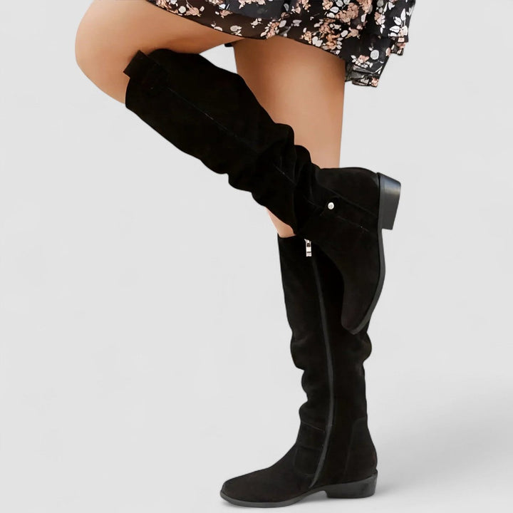 Women's Slouch Knee-High Boots Low Block Heel Pointed Toe