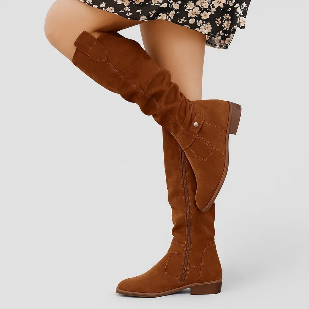 Women's Slouch Knee-High Boots Low Block Heel Pointed Toe