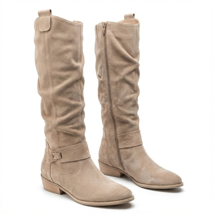 Women's Slouch Knee-High Boots Low Block Heel Side Zip