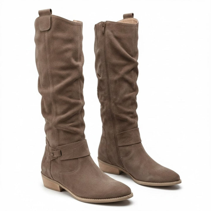 Women's Slouch Knee-High Boots Low Block Heel Side Zip